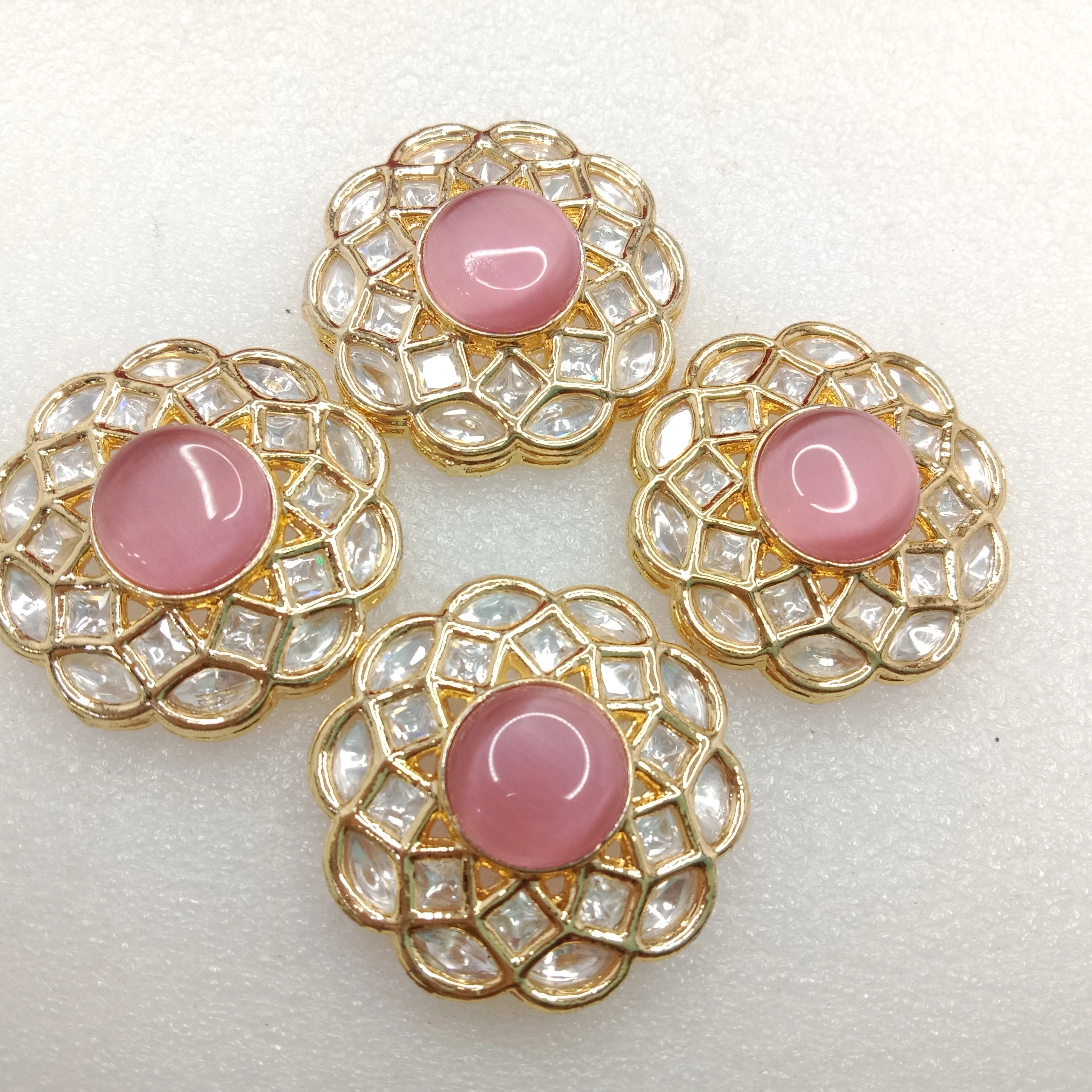 Light pink(2pcs) high quality kundan connectors flower shape 37mm(4cm)