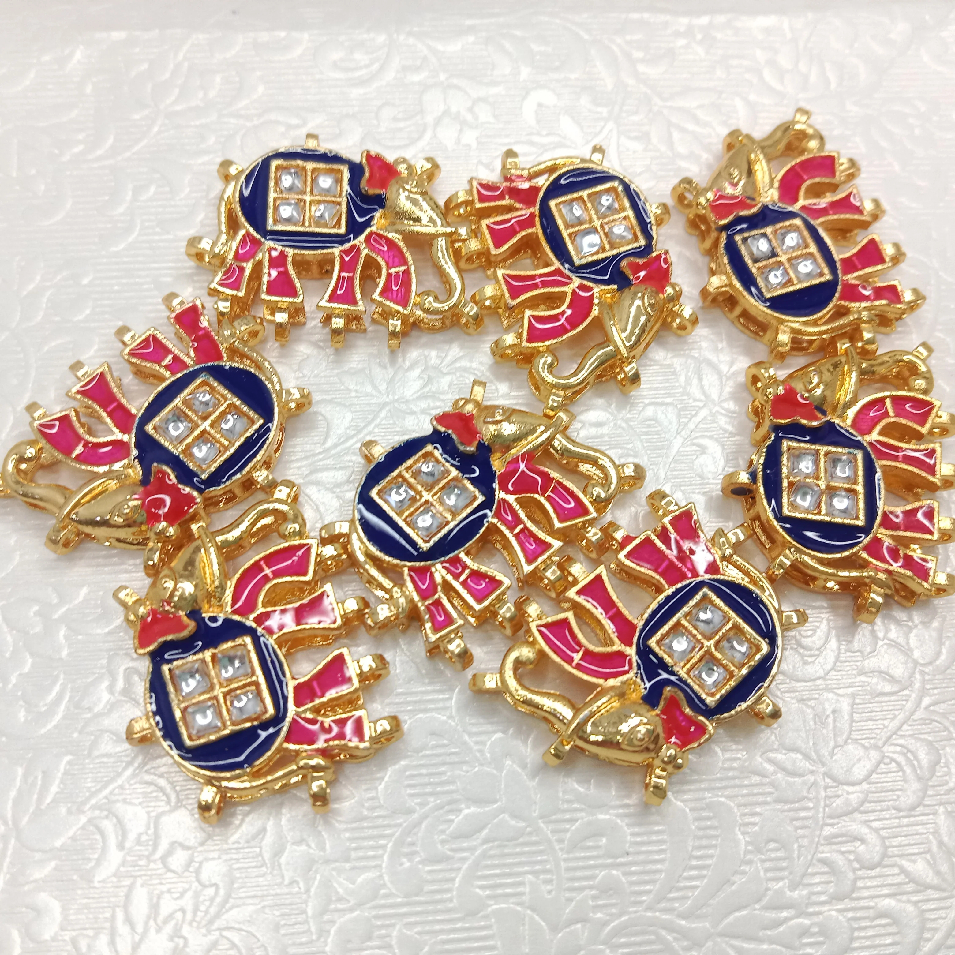 Meenakari Elephant design kundan connectors 20pcs