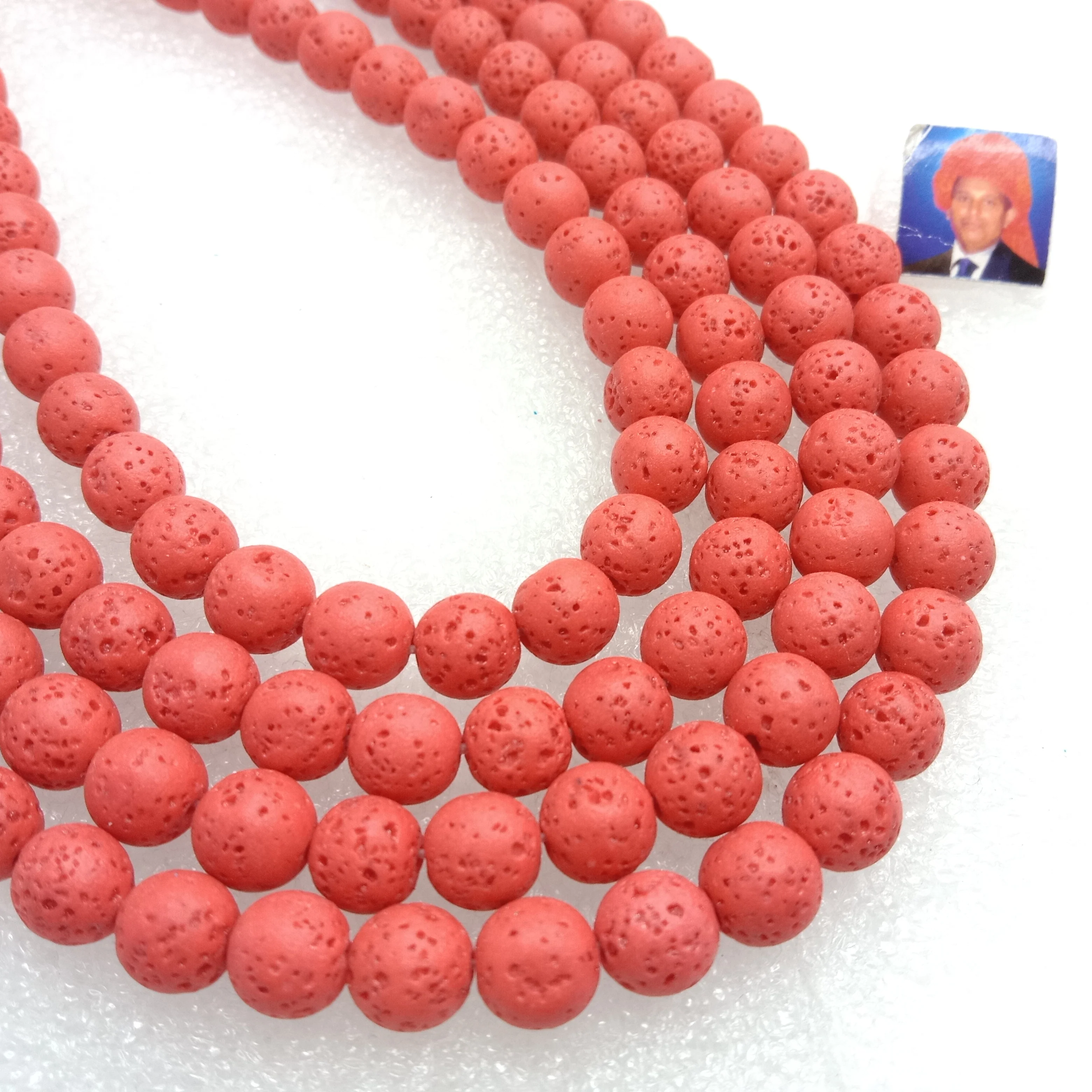 Carrot red round shape lava beads 8 mm 1 string