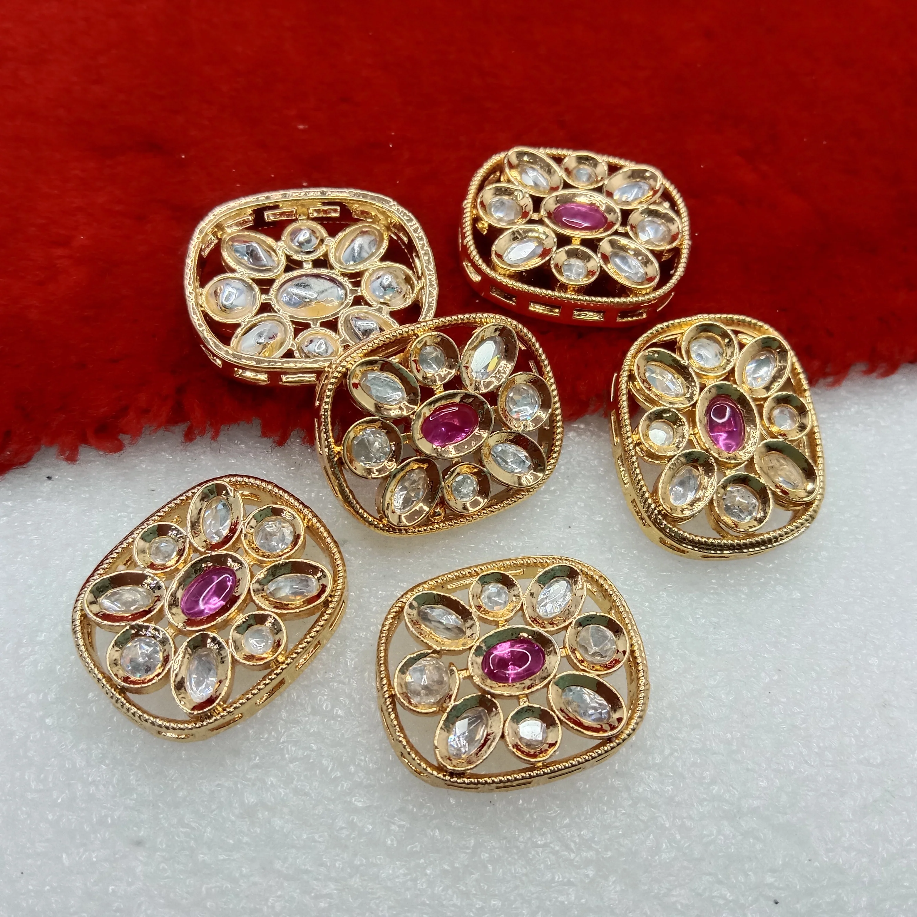 Dark pink (6pcs) high quality kundan connectors square shape 25mm(2cm)