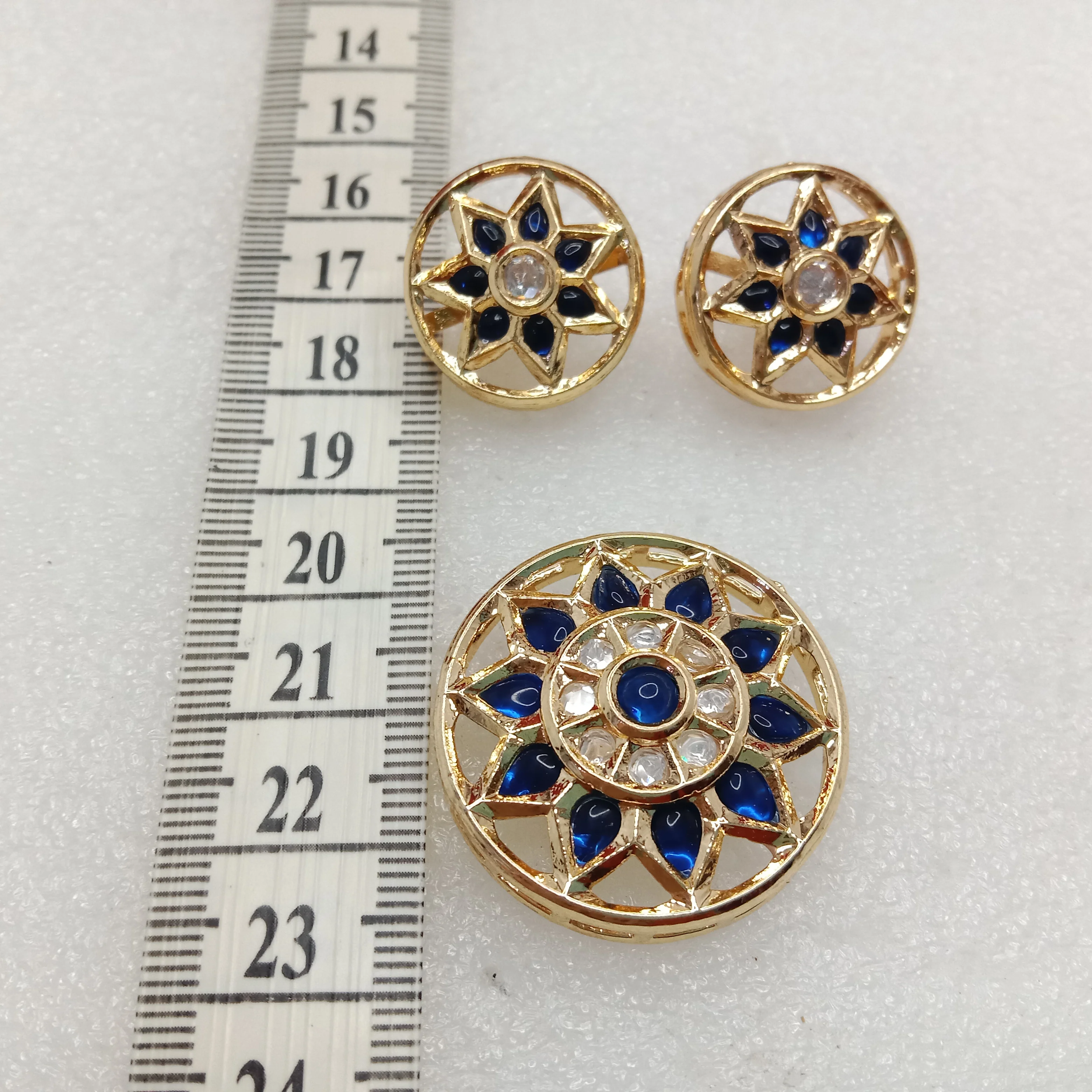 Dark blue (1set) high quality kundan pendant set round shape 33mm(4cm)