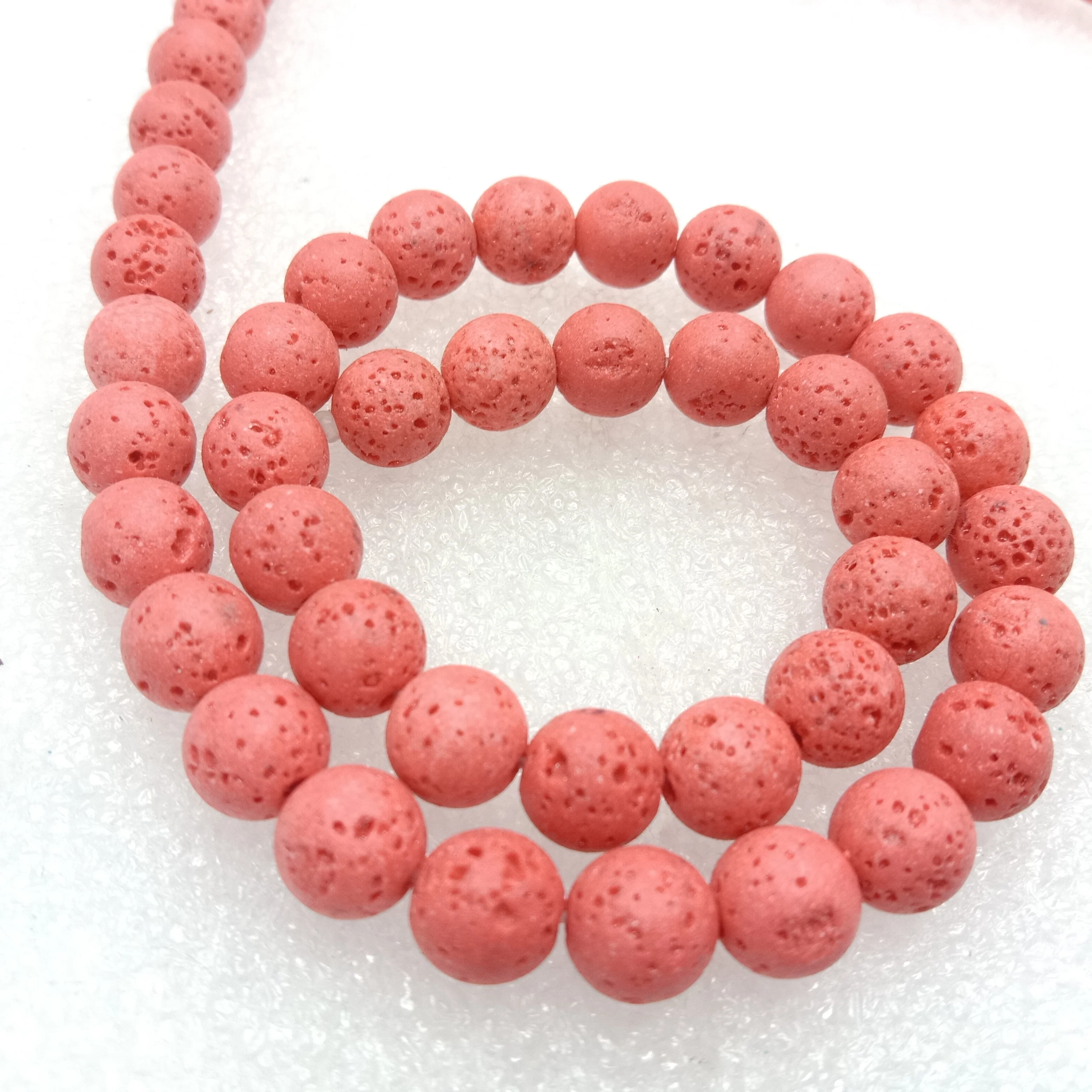 Light red round shape lava beads 8 mm 1 string