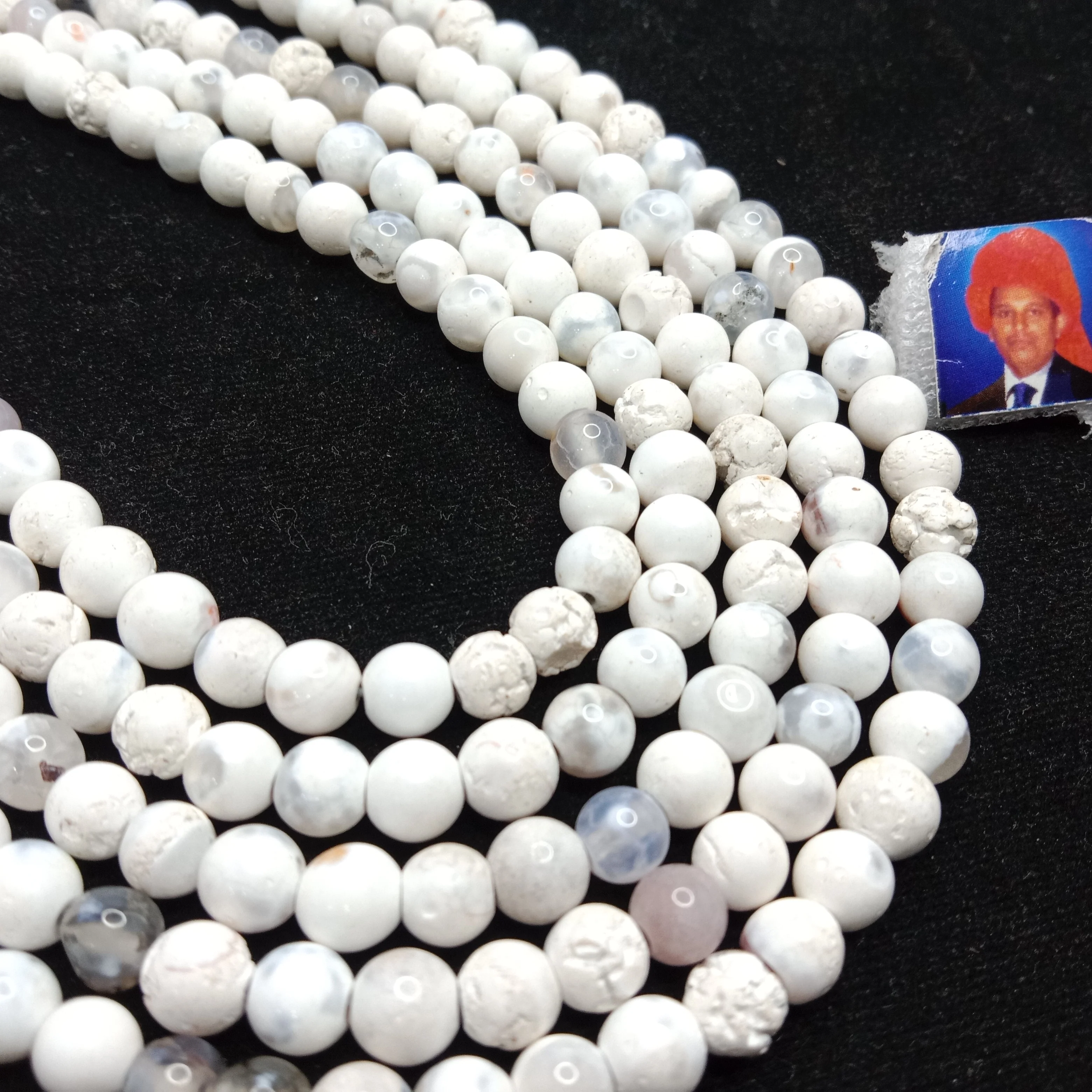 Shaded white 6mm plan agate beads 1 string