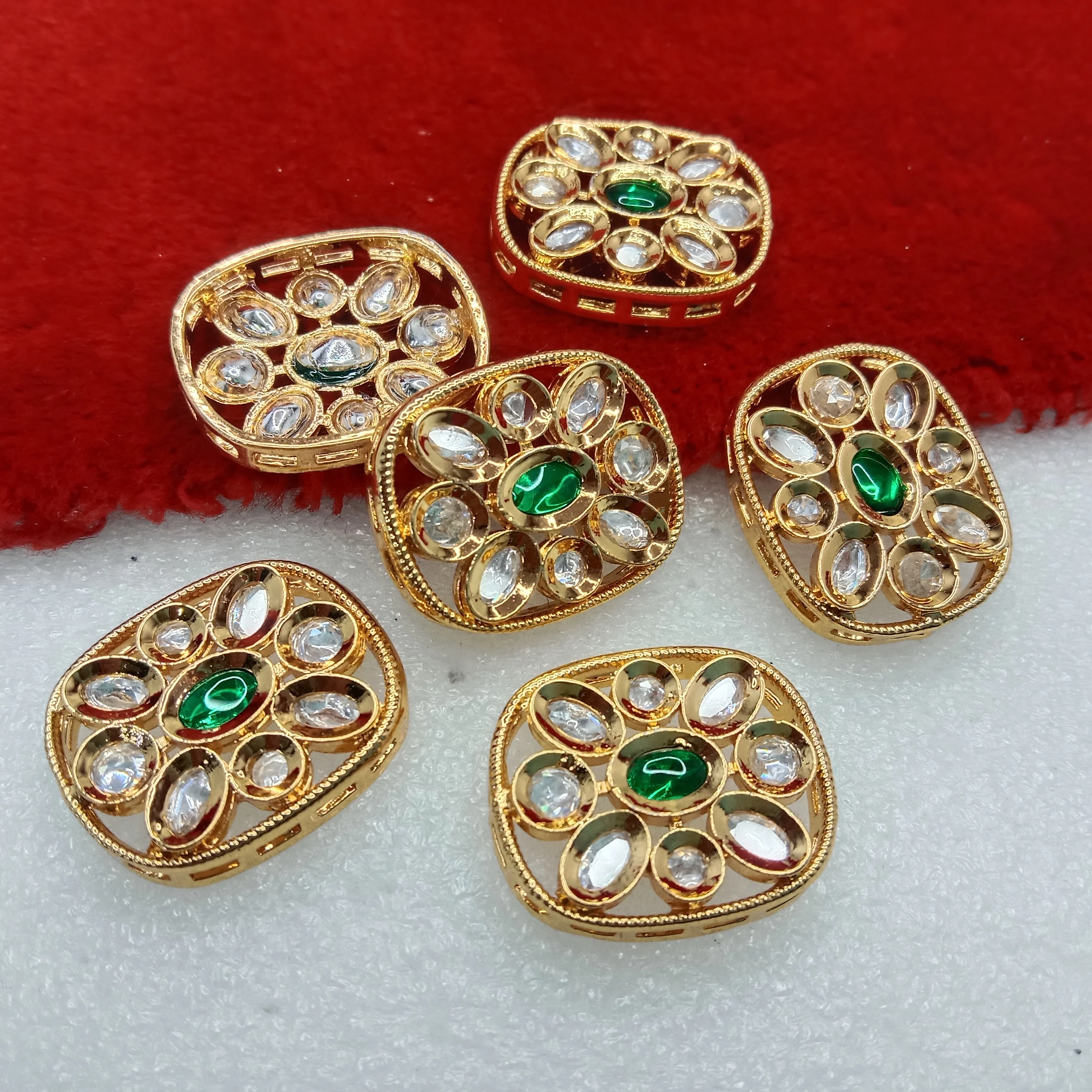 Dark green (6pcs) high quality kundan connectors square shape 25mm(2cm)