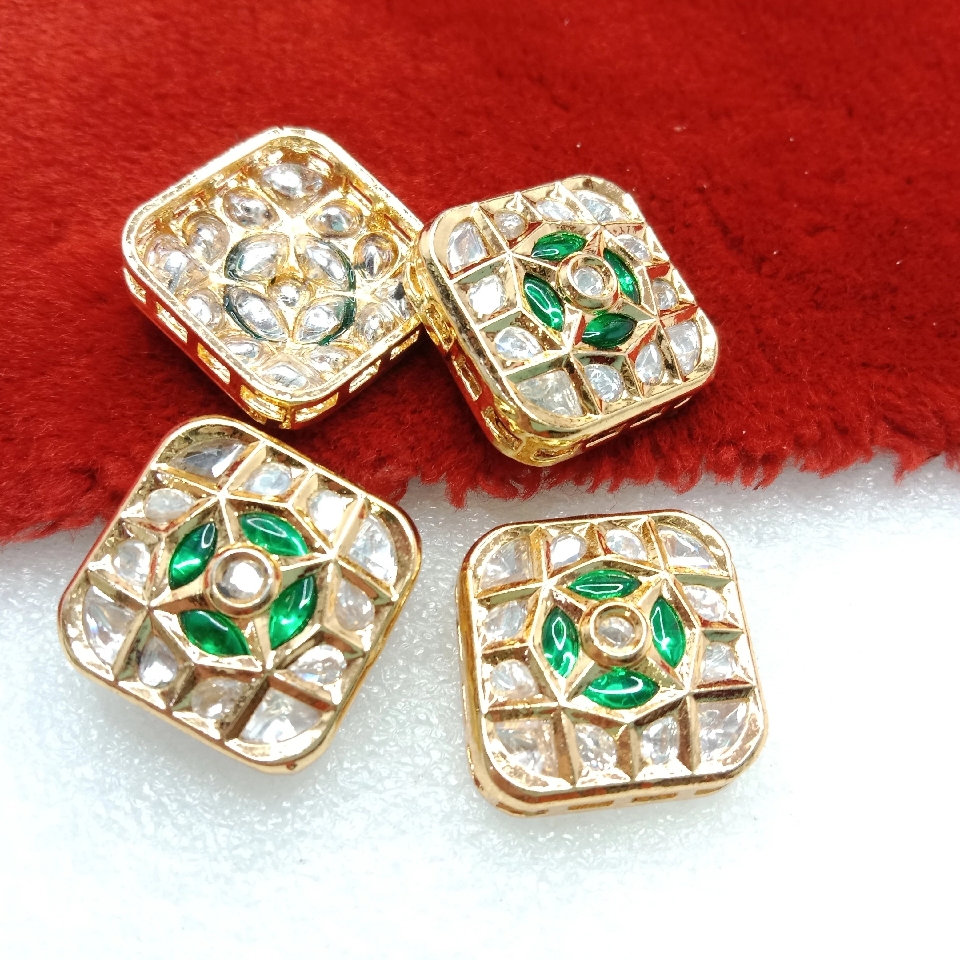 Dark green (4pcs) high quality square shape kundan connectors 21mm(2cm)