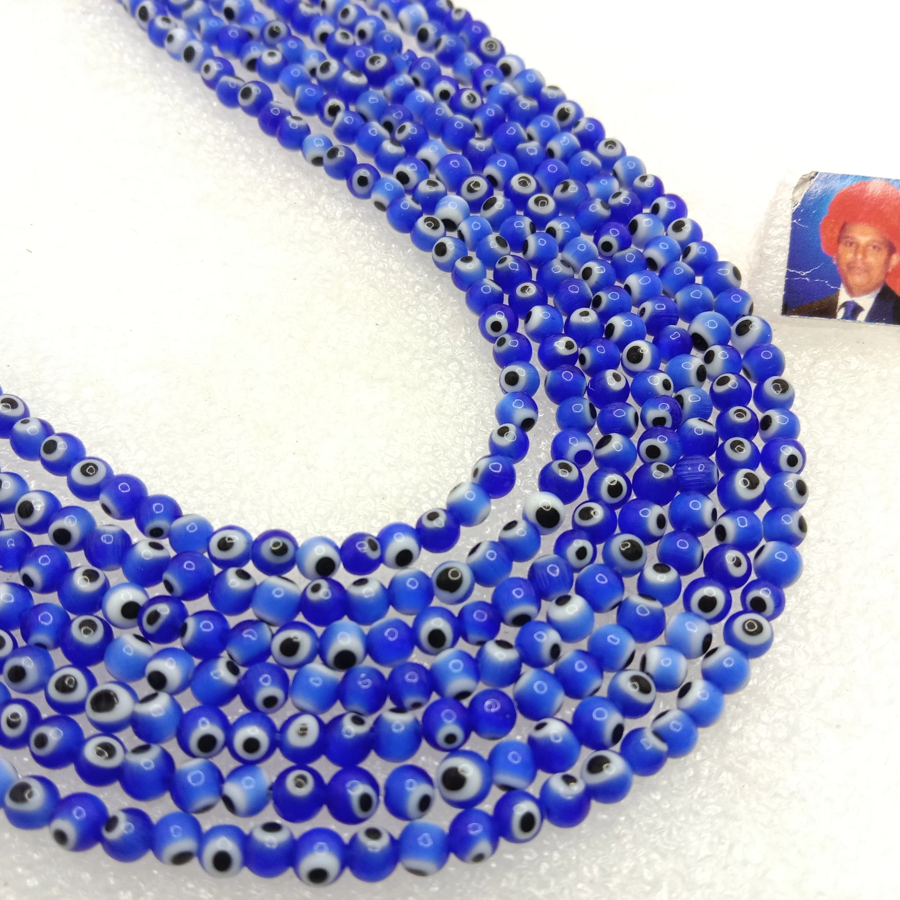 Dark blue Evil eye round shape beads 4mm 1 string