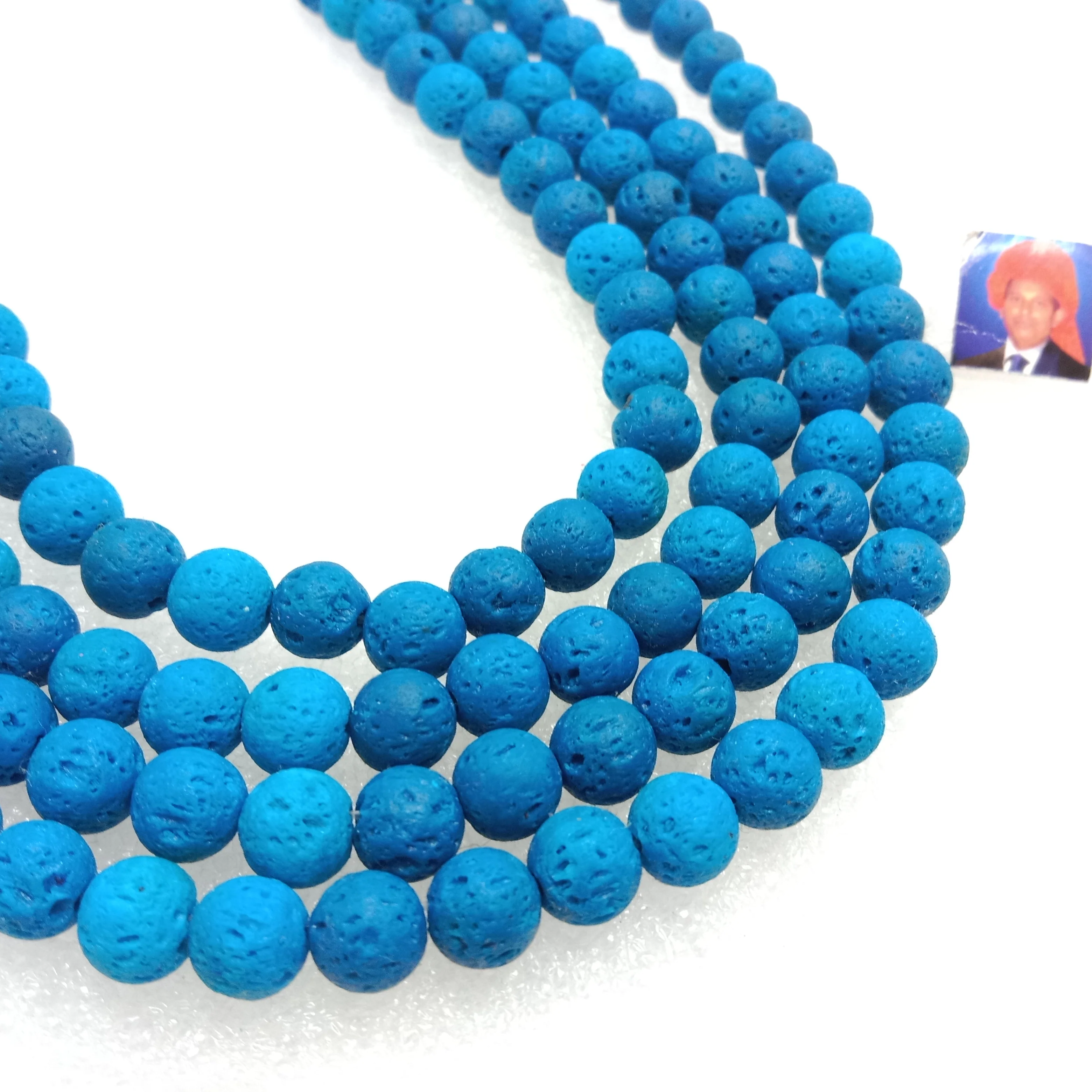 Light blue round shape lava beads 8 mm 1 string