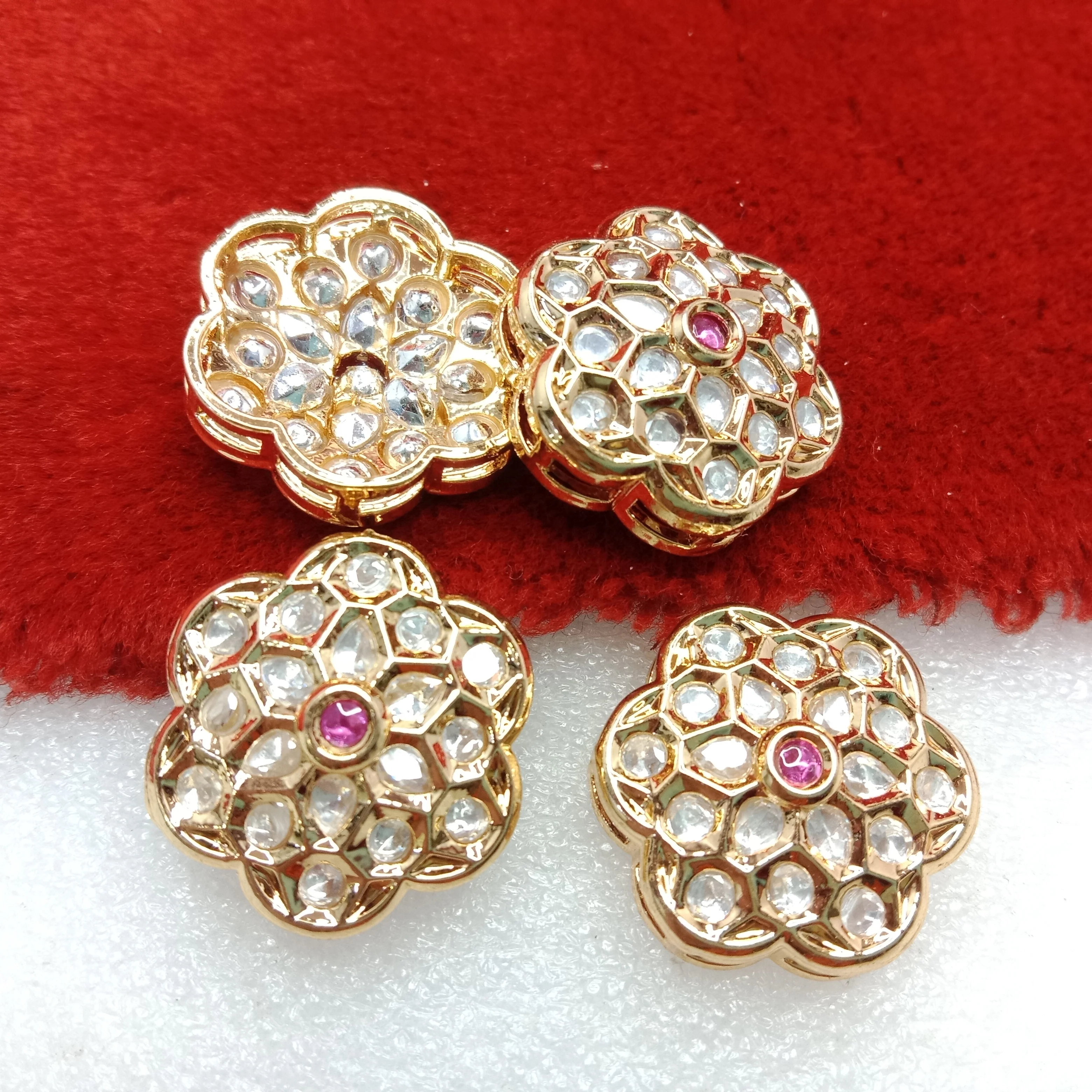 Dark pink (4pcs) high quality  flower shape kundan connectors 21mm(2cm)