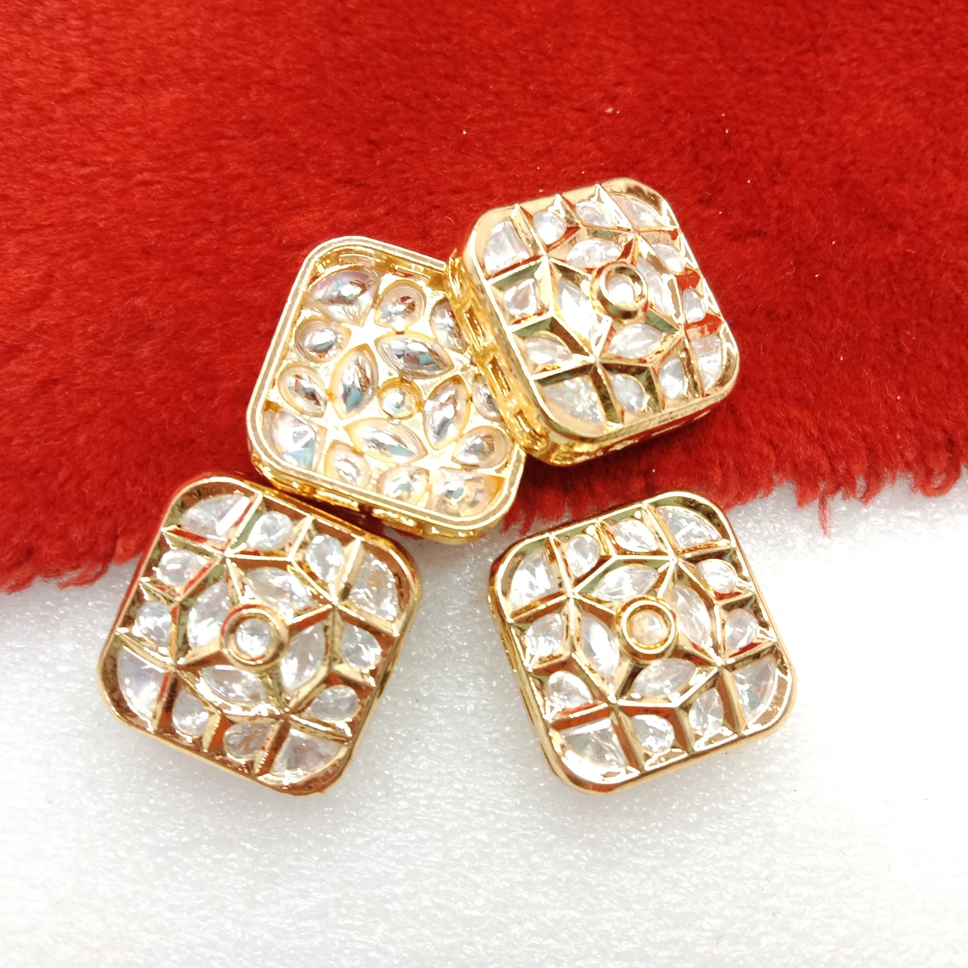 White(4pcs) high quality square  shape kundan connectors 21mm(2cm)