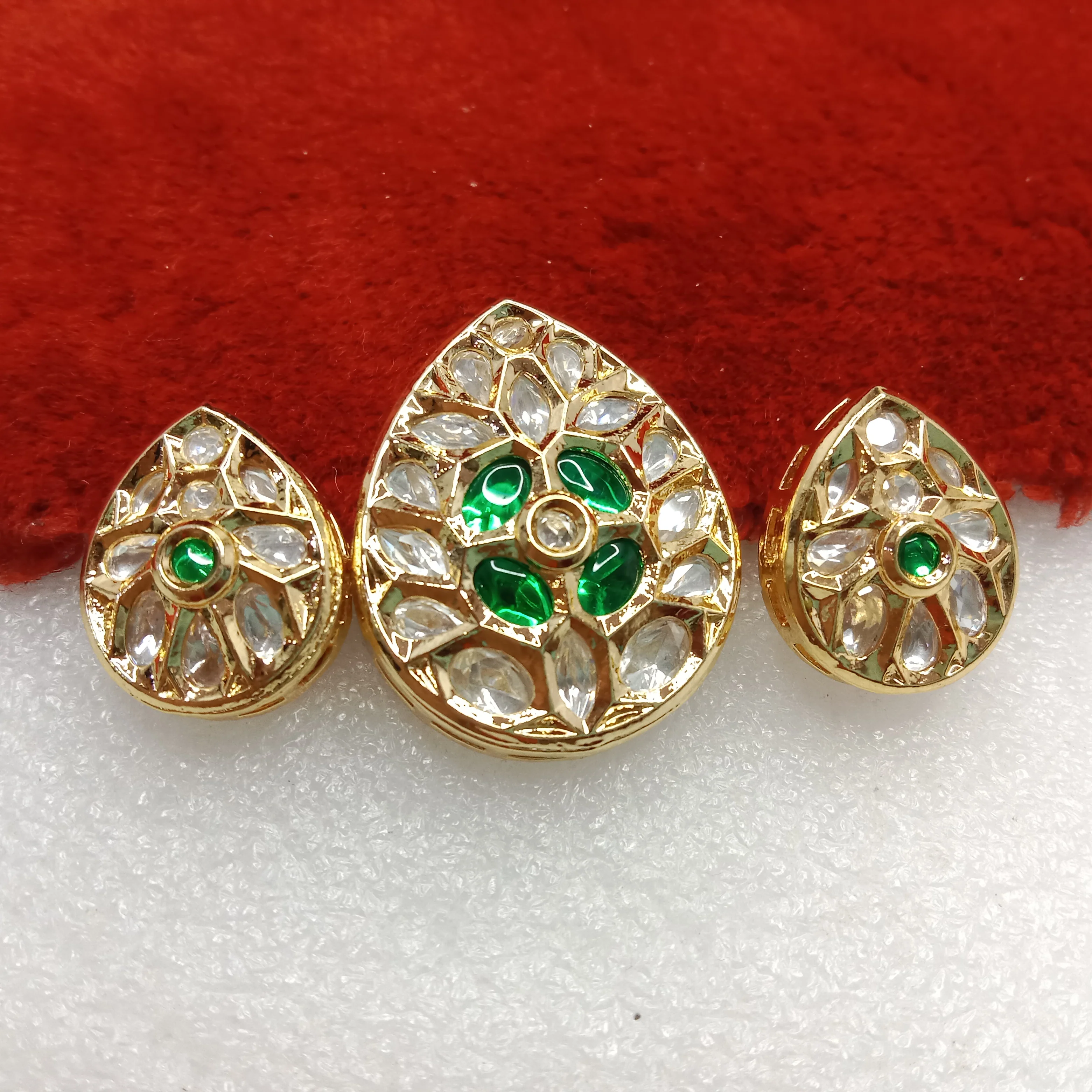 Dark green (1set) high quality kundan pendant set drop shape 33mm(4cm)