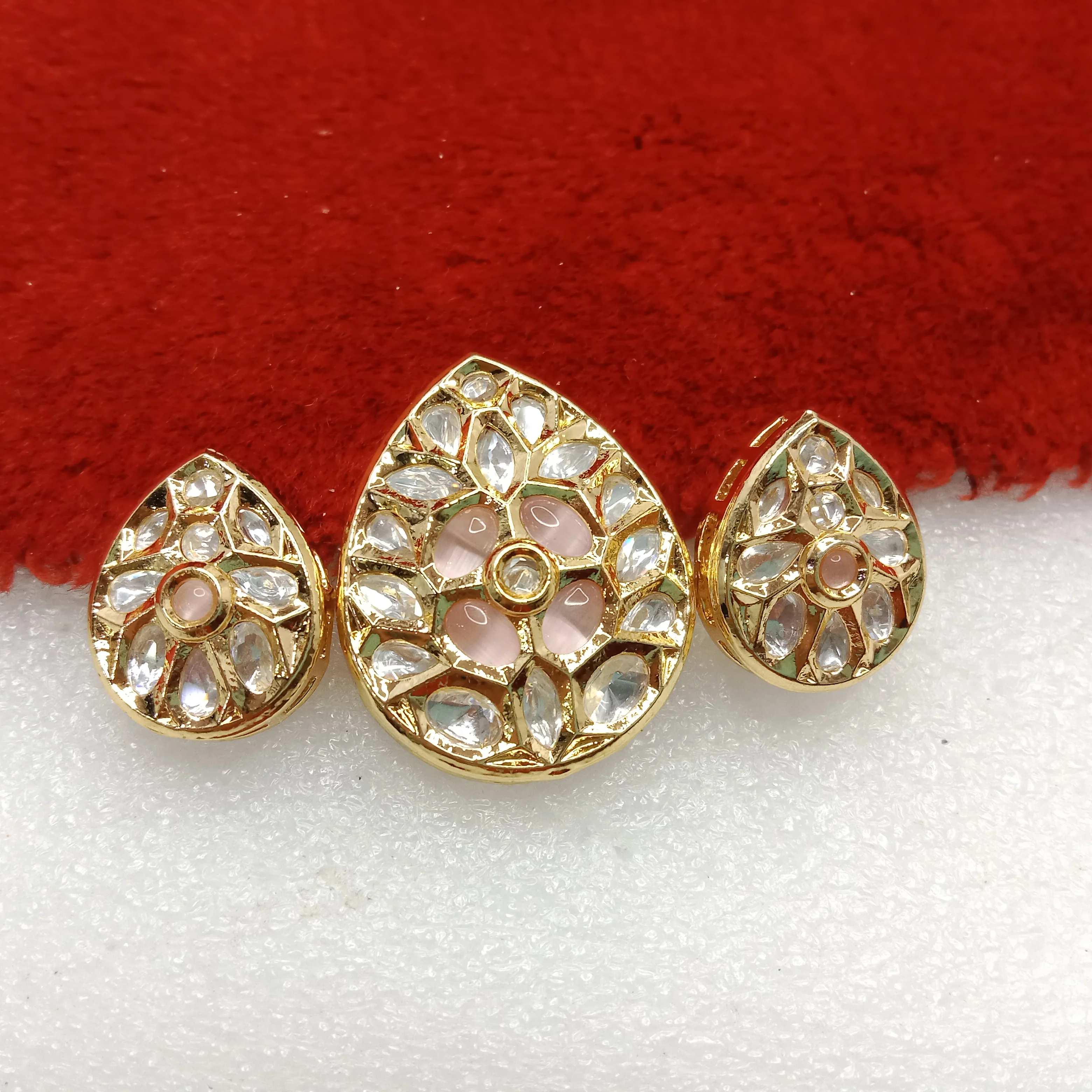 Light pink(1set) high quality kundan pendant set drop shape 33mm(4cm)