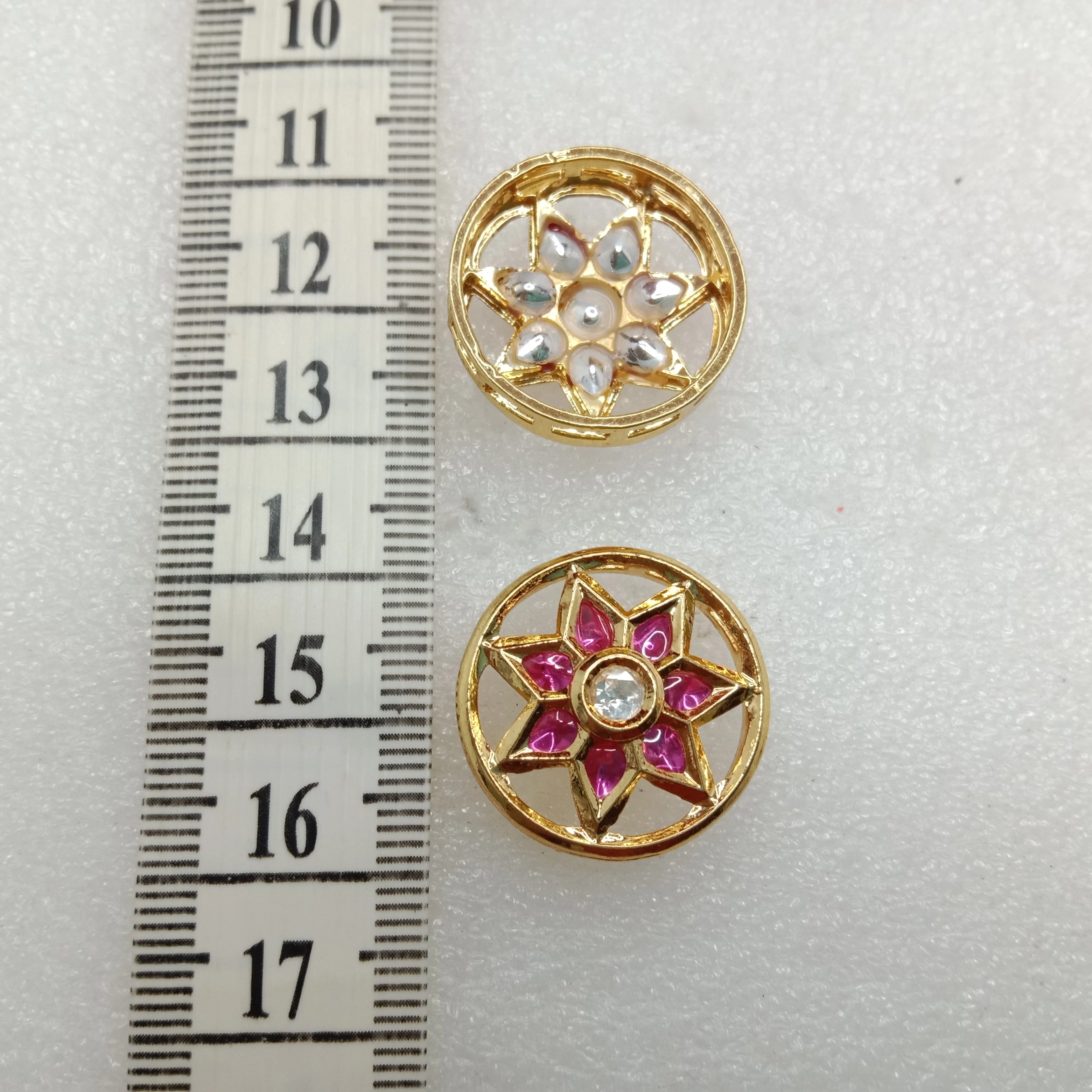 Dark pink (4pcs) high quality round shape kundan connectors 20mm(2cm)