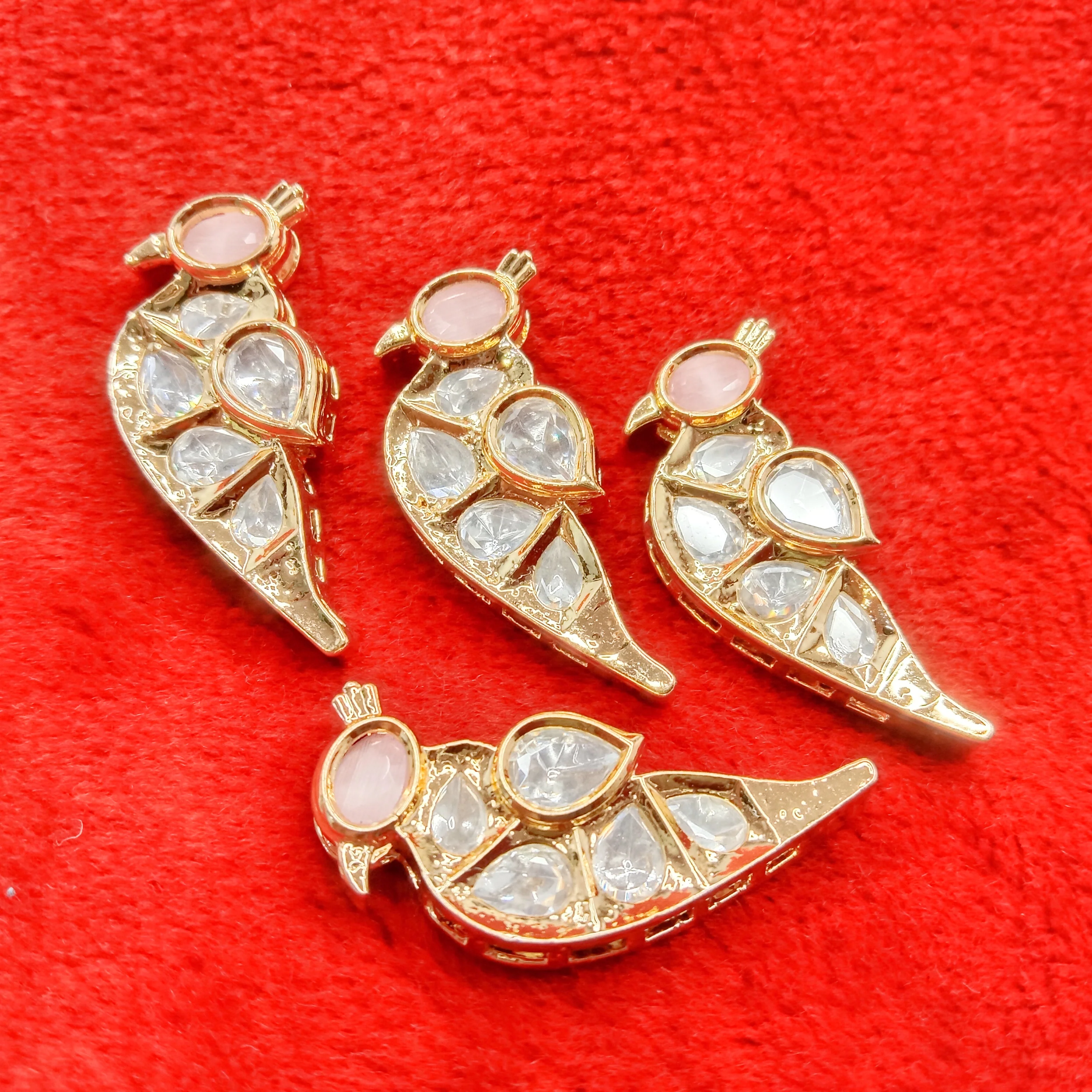 Light pink (4pcs) high quality  parrot shape kundan connectors (39mm) (4cm)