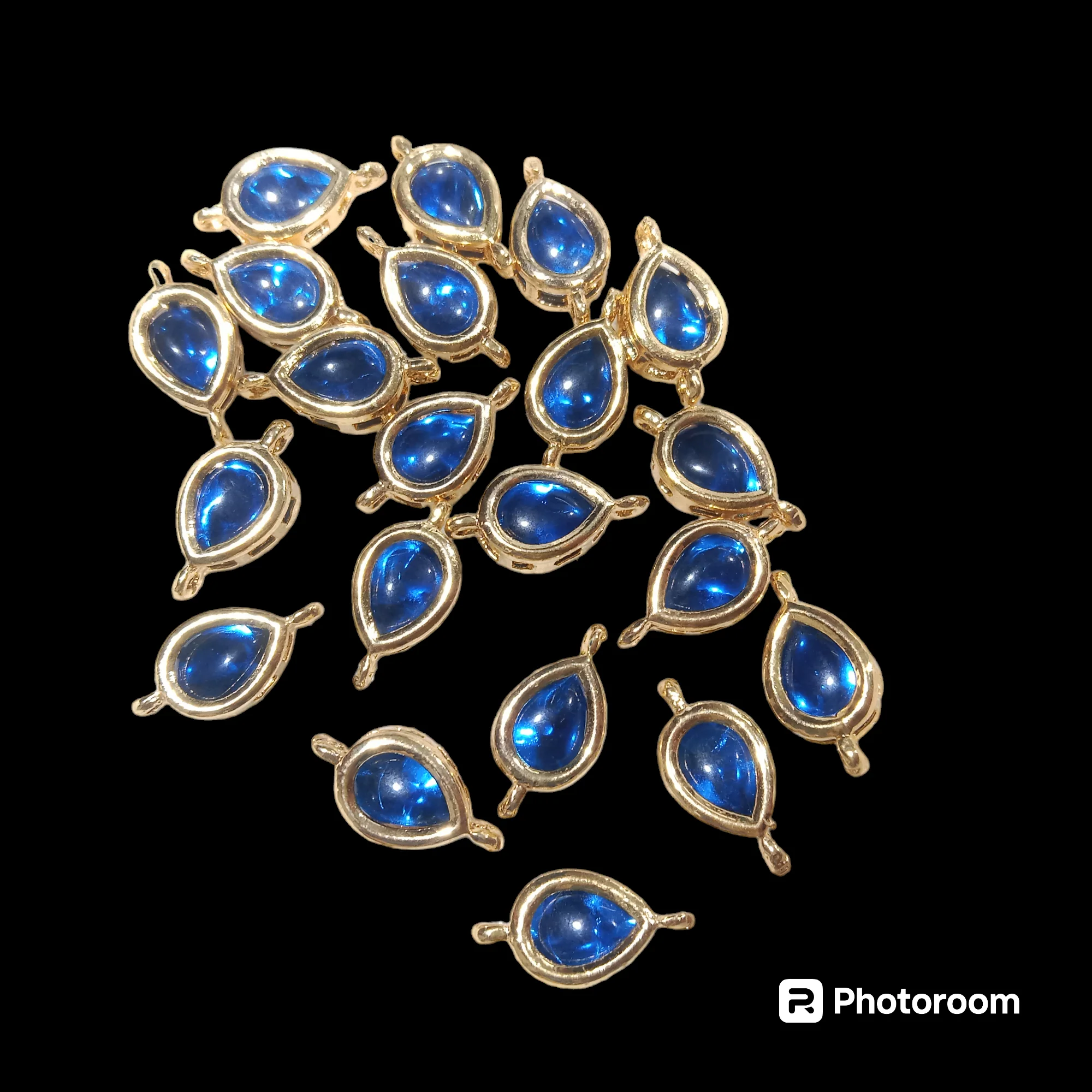 Dark blue (20pcs) high quality drop  shape kundan connectors (1cm)