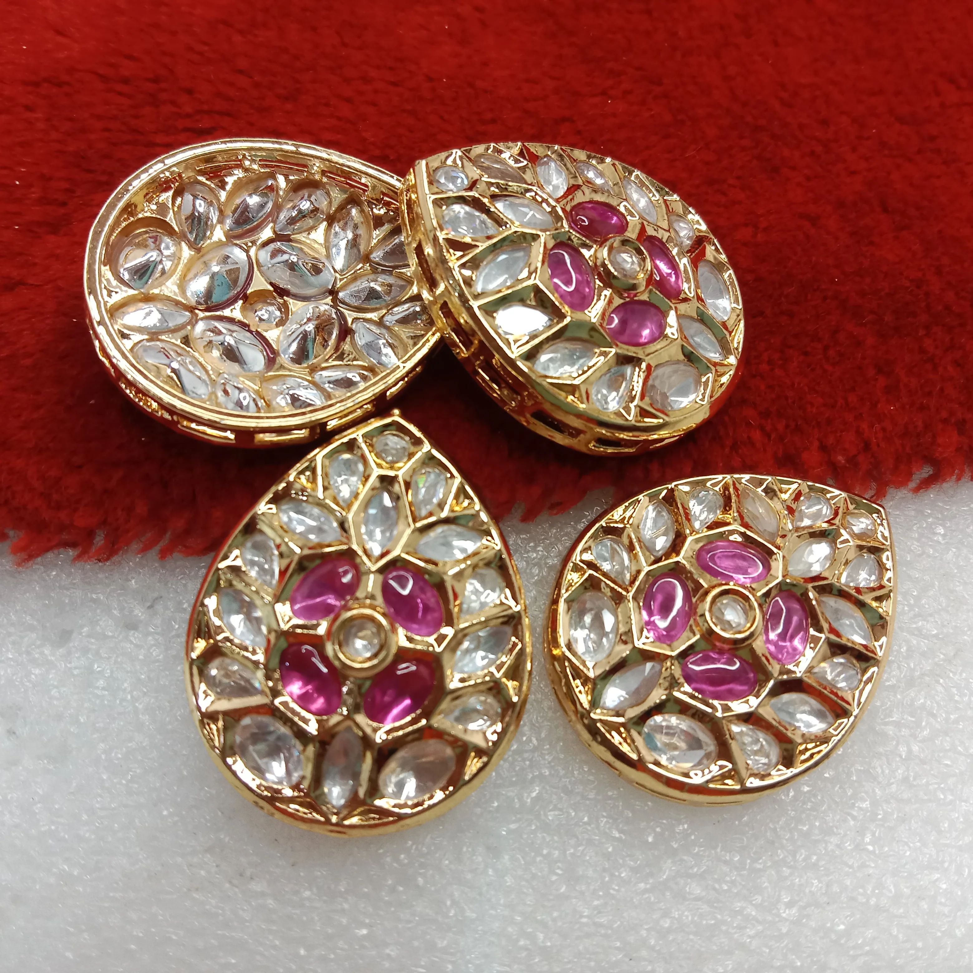Dark pink(2pcs) high quality drop shape kundan connectors 33mm(3cm)