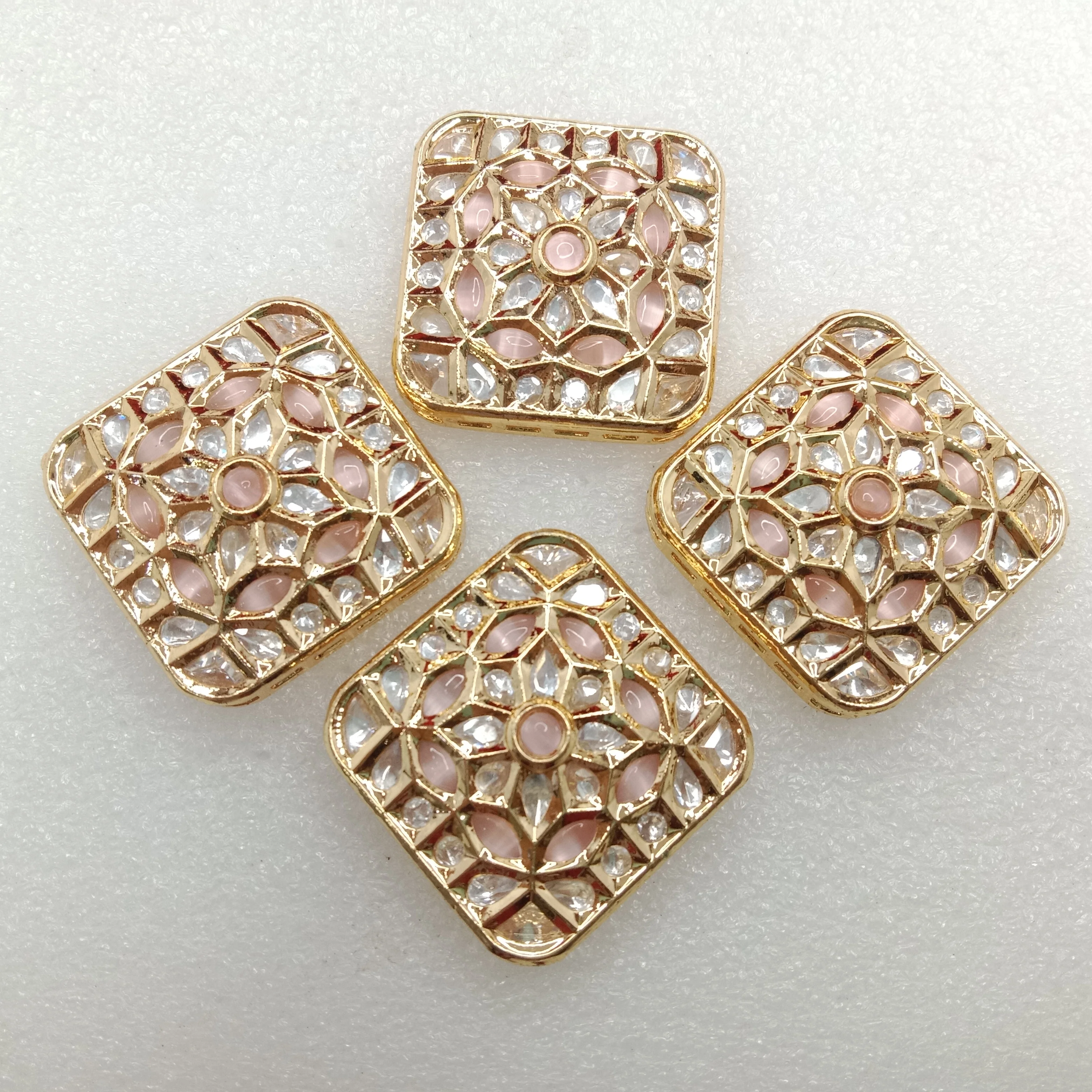 Light pink(2pcs) high quality kundan connectors square shape 31mm(3cm)
