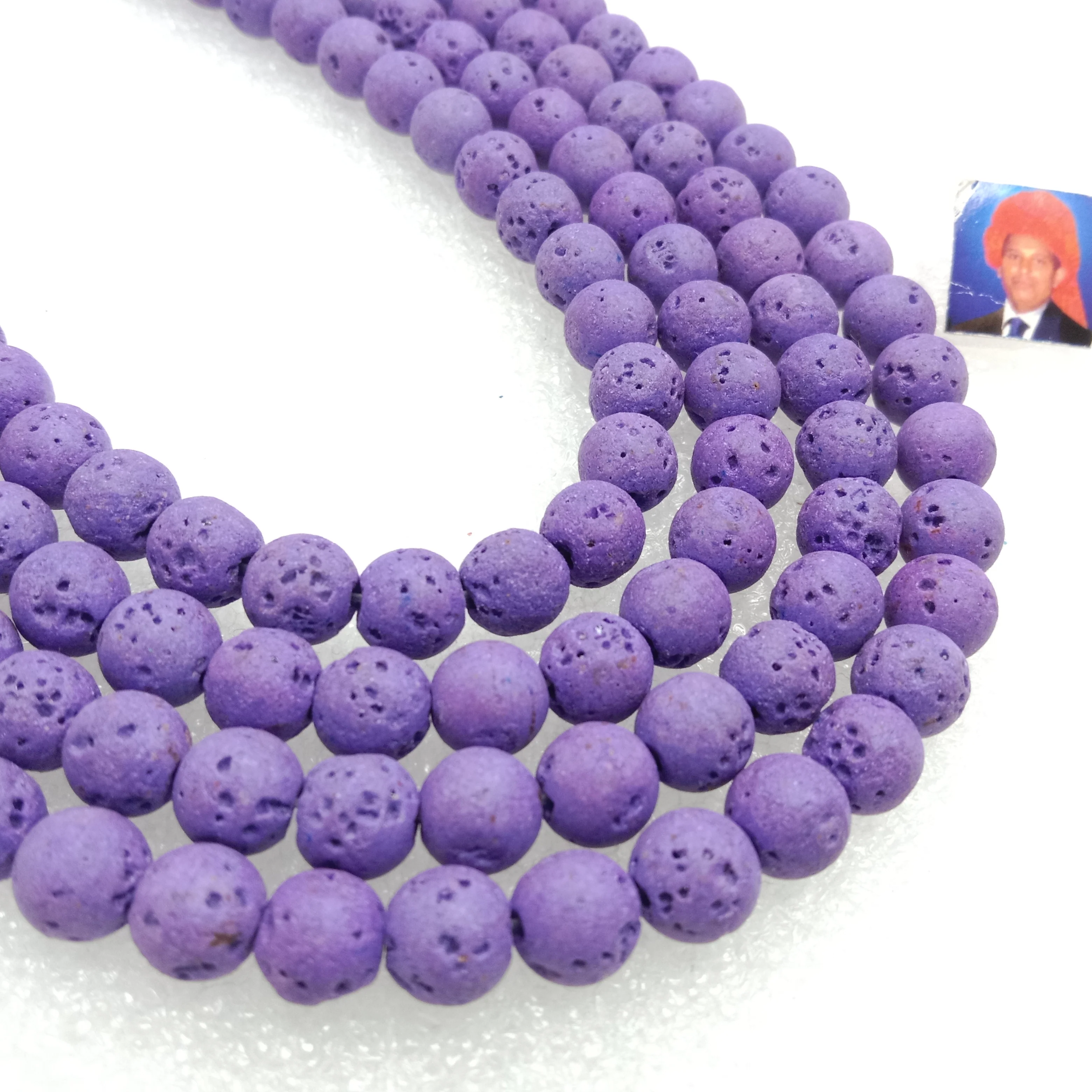 Purple round shape lava beads 8 mm 1 string