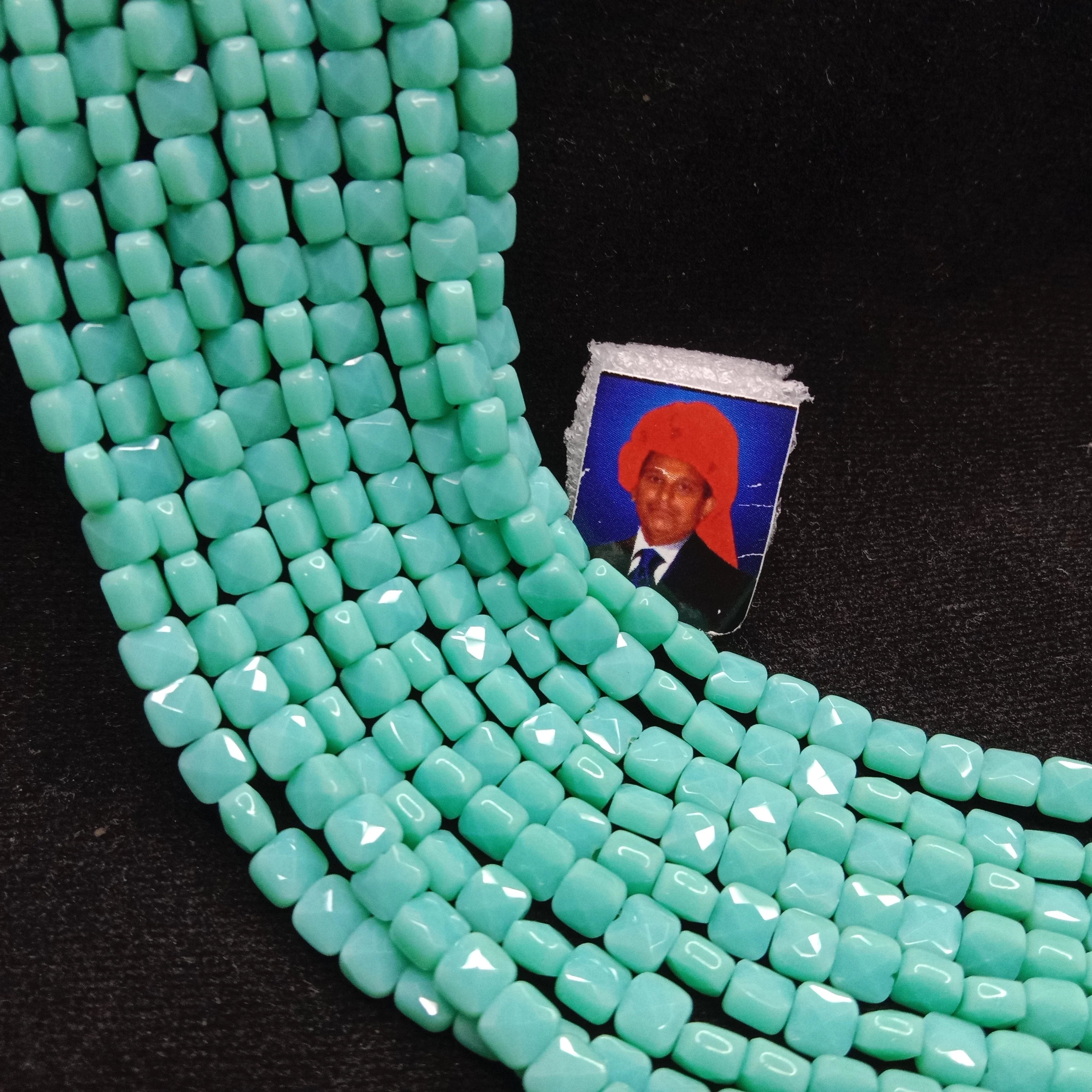 high quality sea green flat square shape  crystal beads 5x5mm 1 string