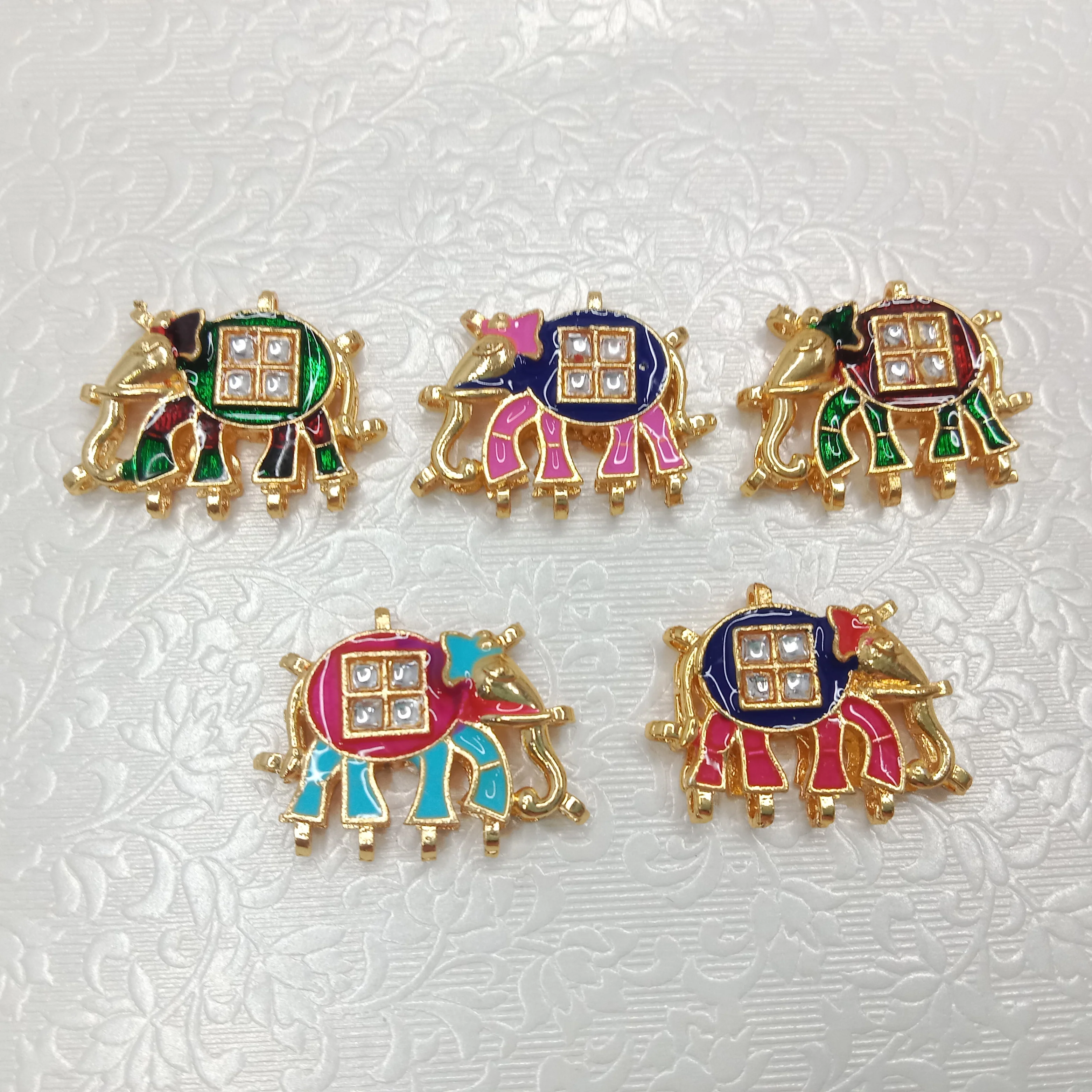 Meenakari Elephant design kundan connectors 20pcs