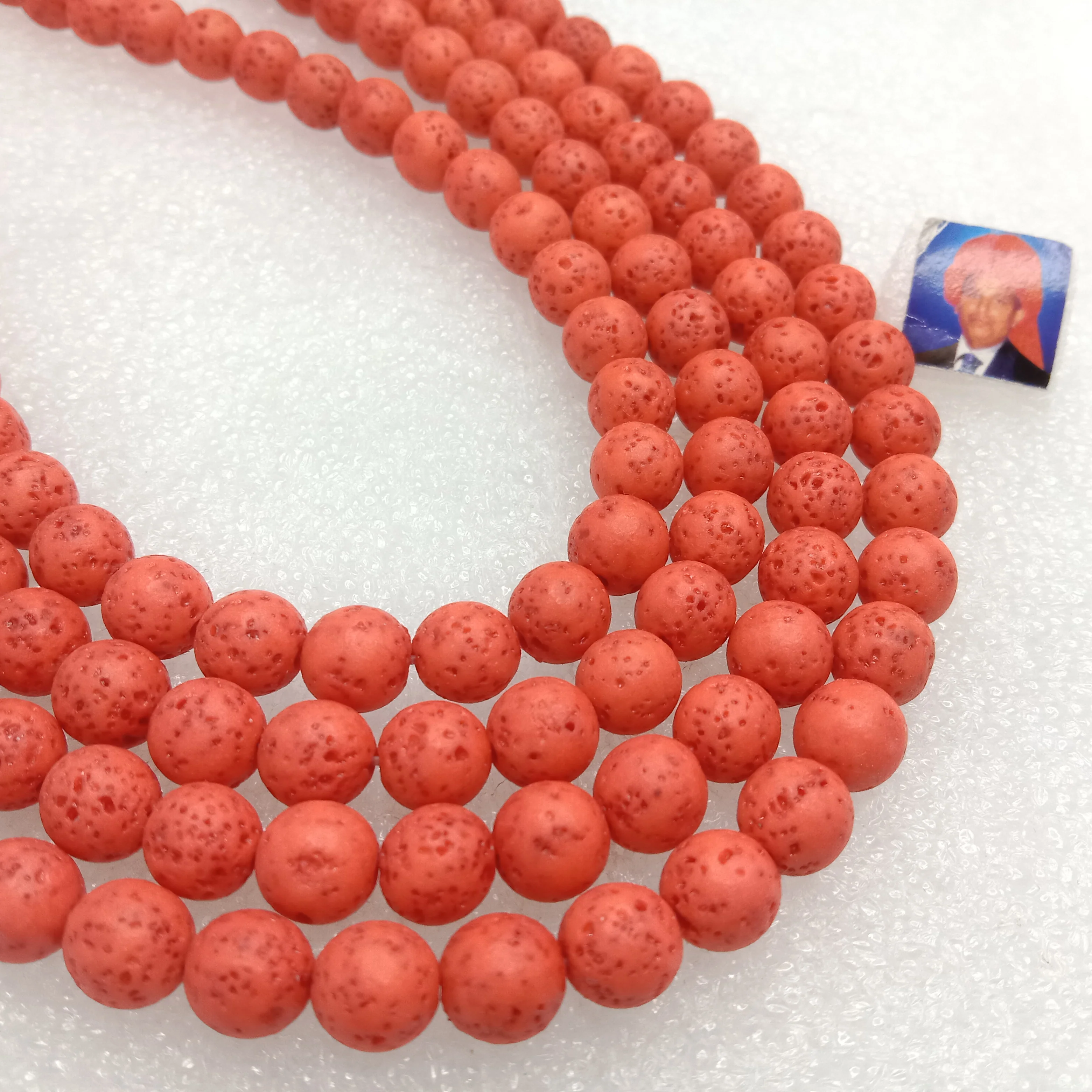 Peach round shape lava beads 8 mm 1 string