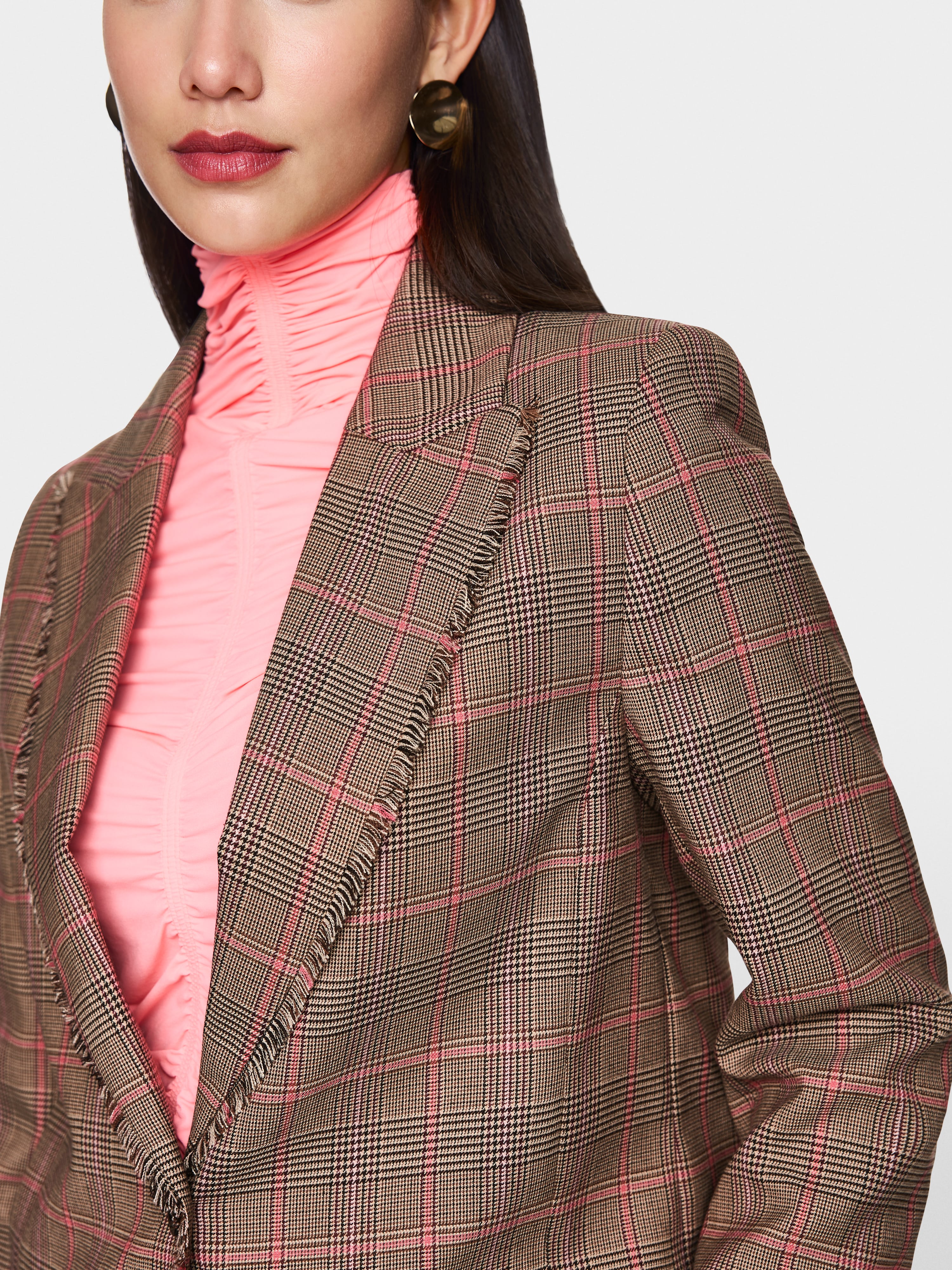 Marc Cain Classic checked blazer with fringes