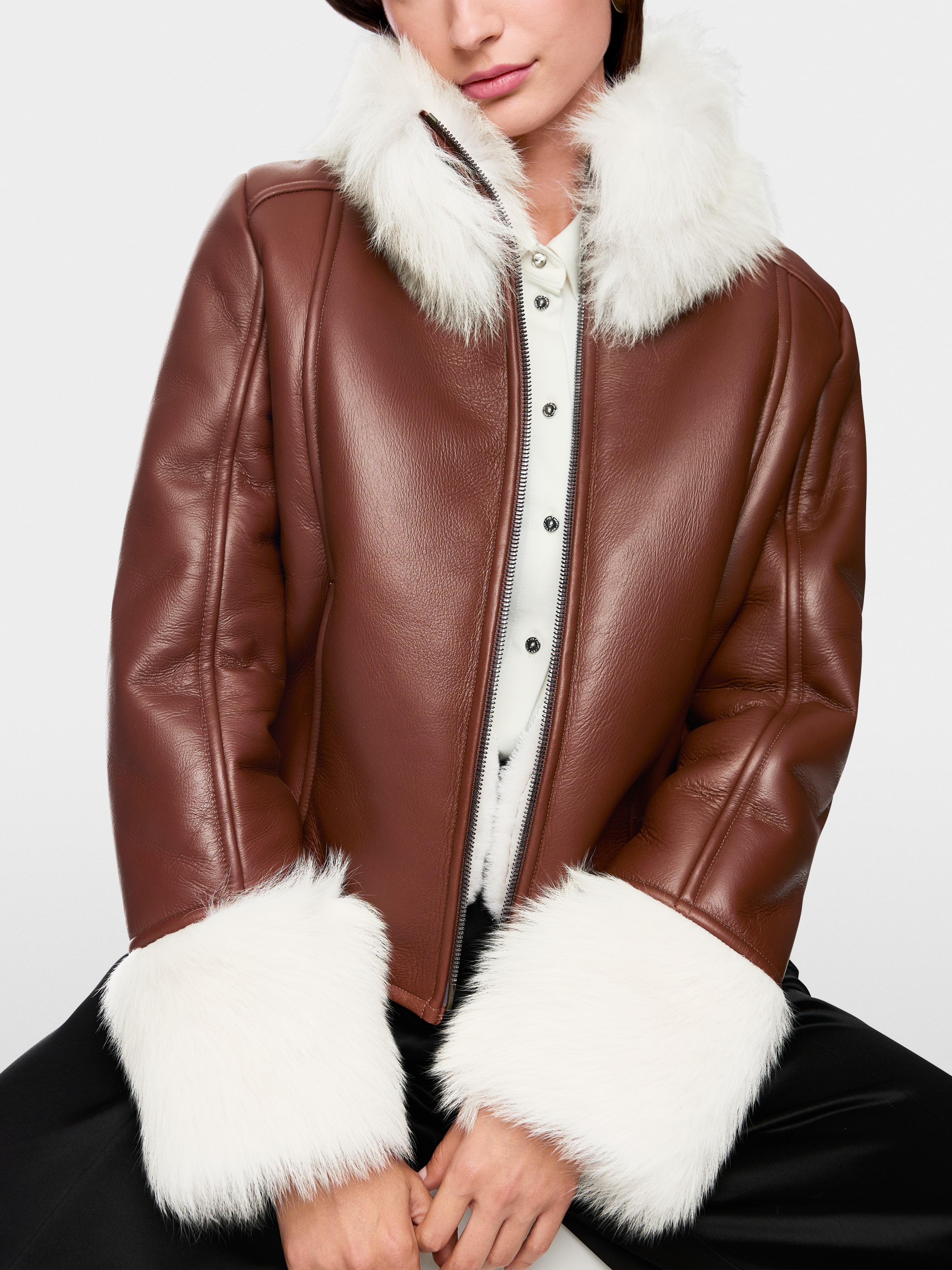Marc Cain Lambskin jacket with cosy collar