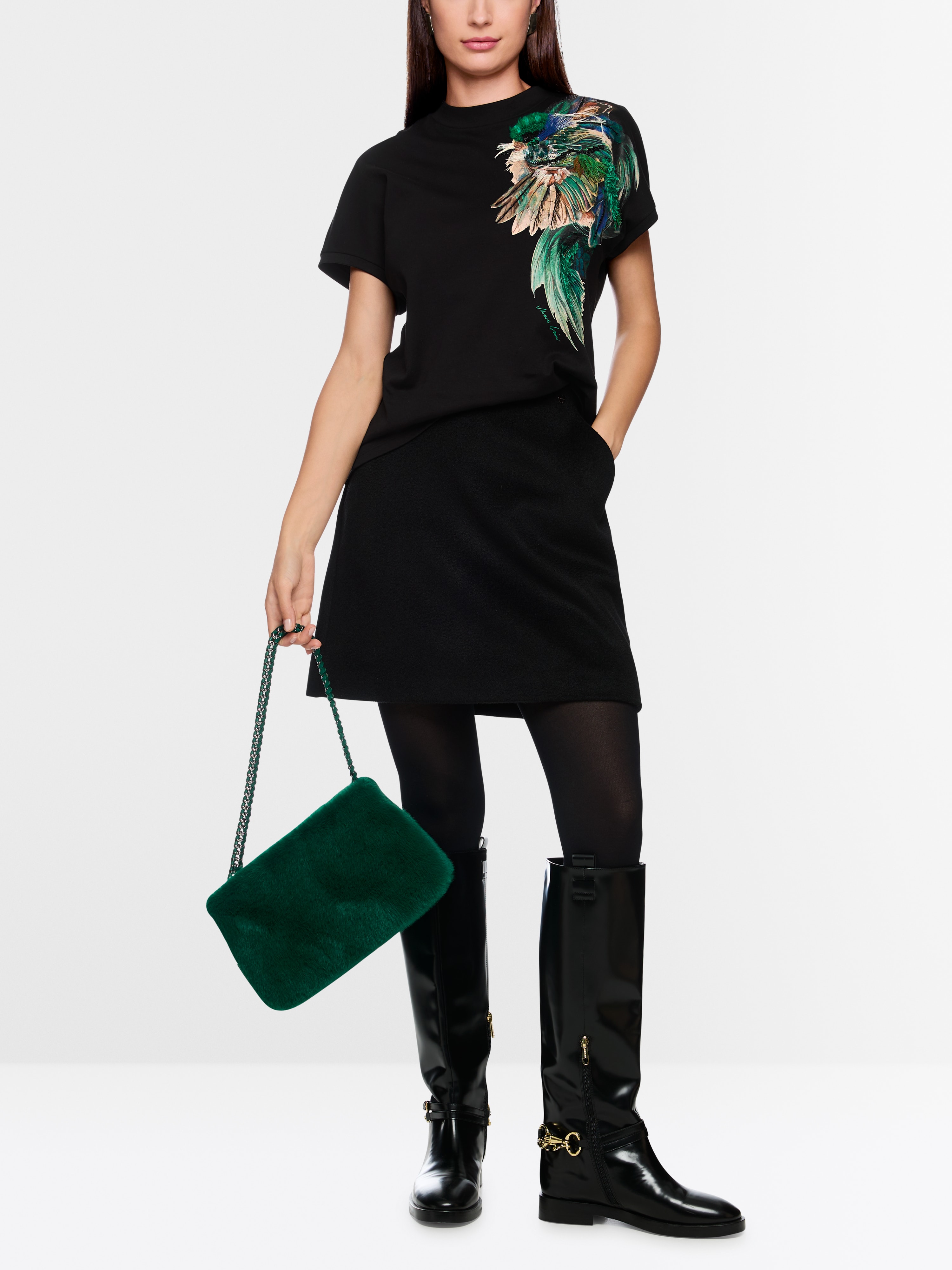 Marc Cain Cotton shirt with feather print
