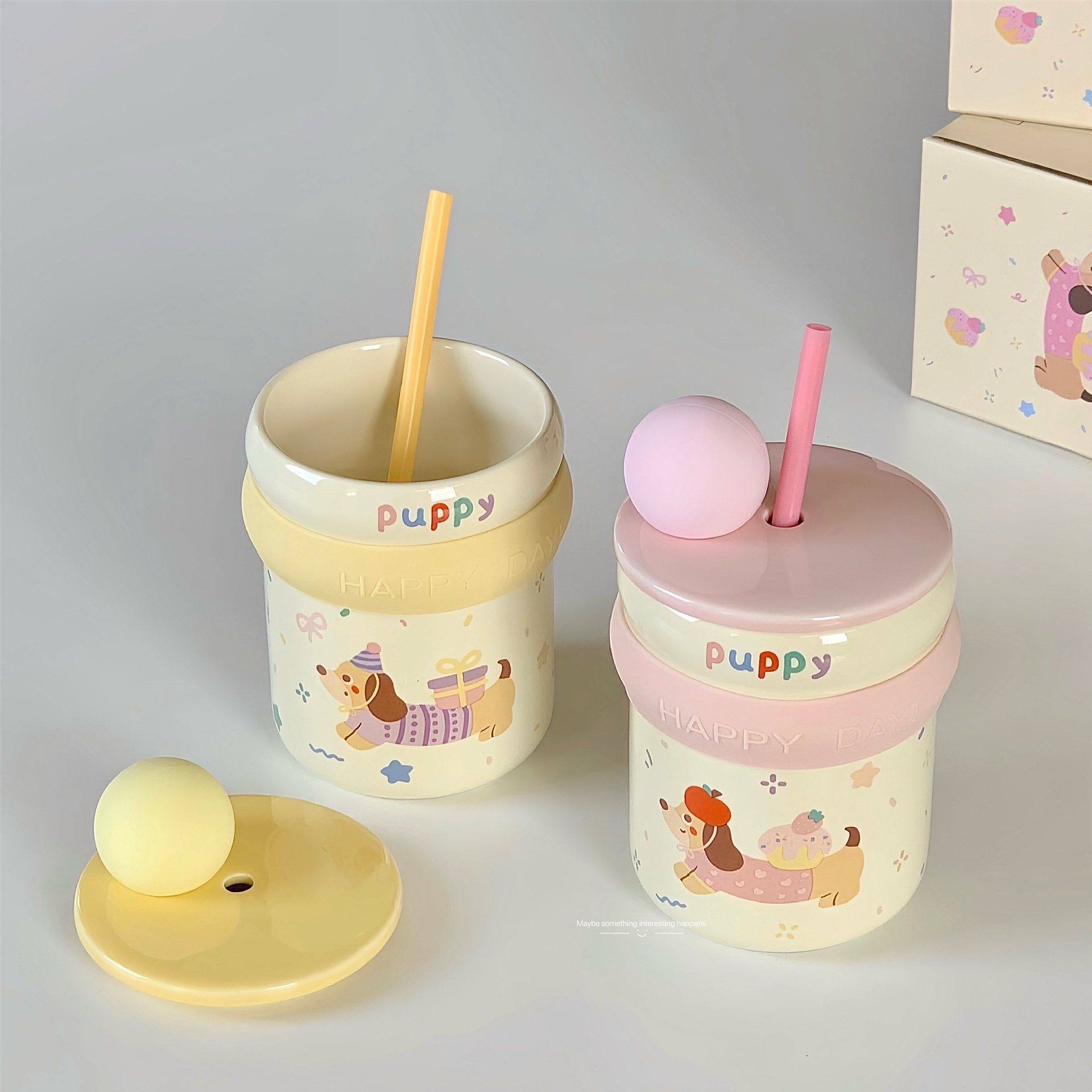 Puppy-Themed Straw Cup