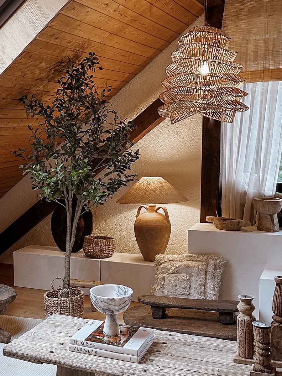 Rattan Deckenleuchte Luna